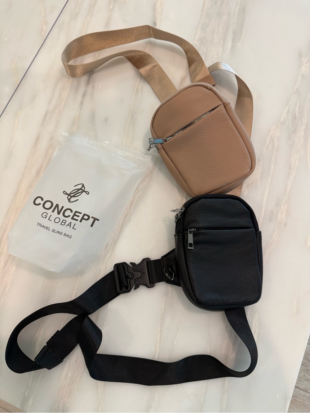 Concept Global crossbody Anti-theft Leather Sling Bags in Tan and Black